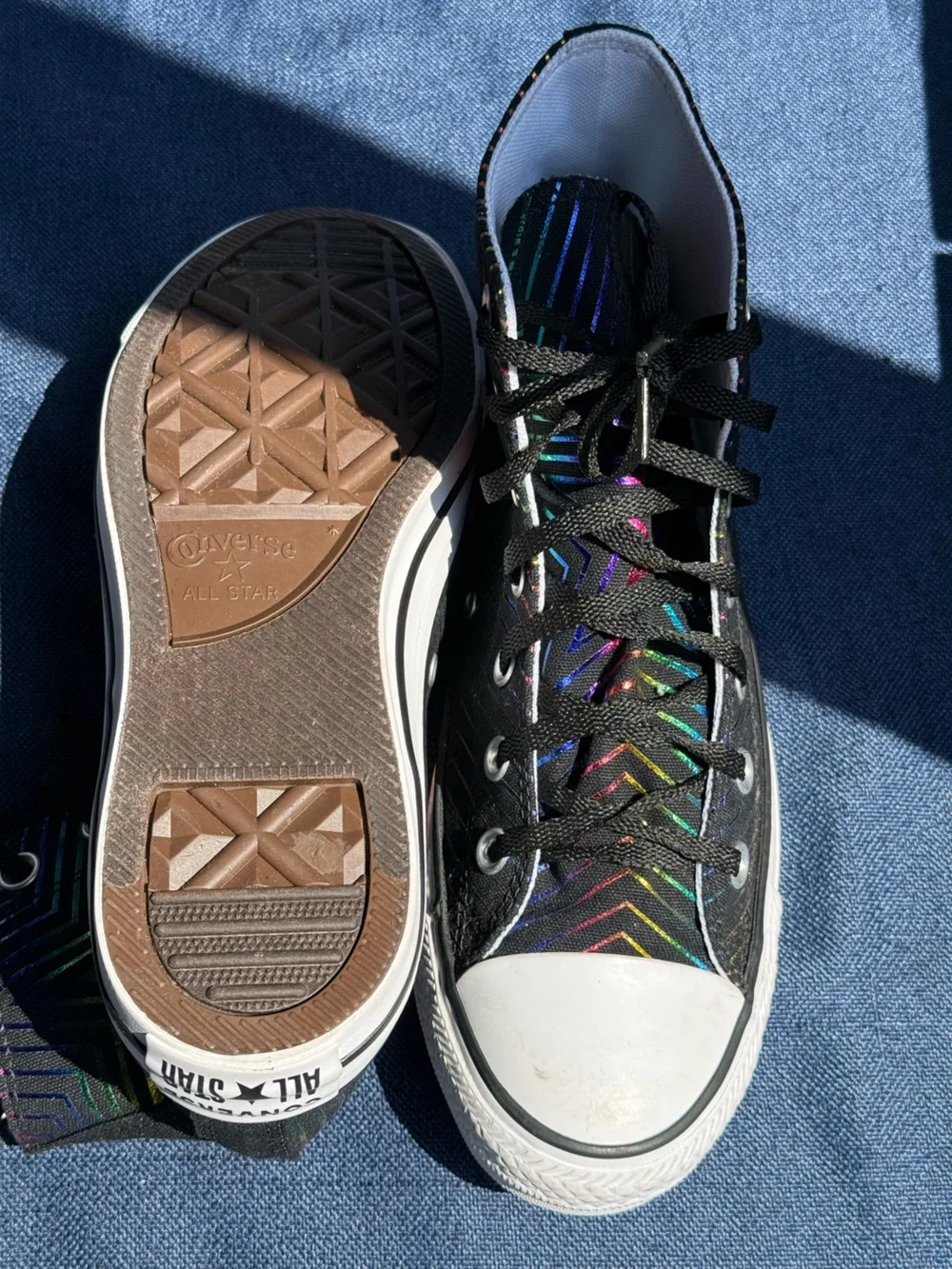 Converse Chuck Taylor All Star Rainbow Foil Chevron High Tops Women's Size 8 NWO